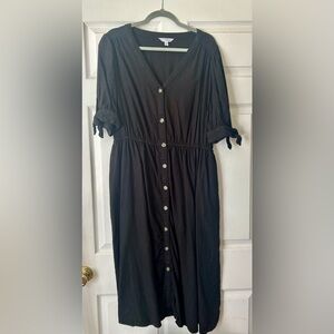 Time and Tru Black Midi Dress with Button Detail